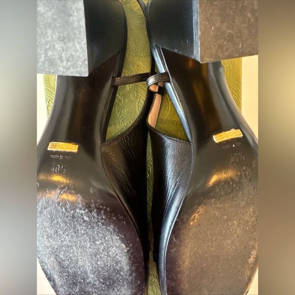 GUCCI Baby Horsebit Slingback Leather Pump Black Gold EU 40.5 US 10.5 Authentic - Picture 10 of 10